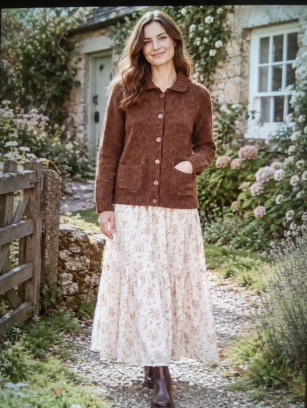 JEANNE Pierre Womens Wool Brown Collared Button Cardigan Sweater Grandpa Vintage